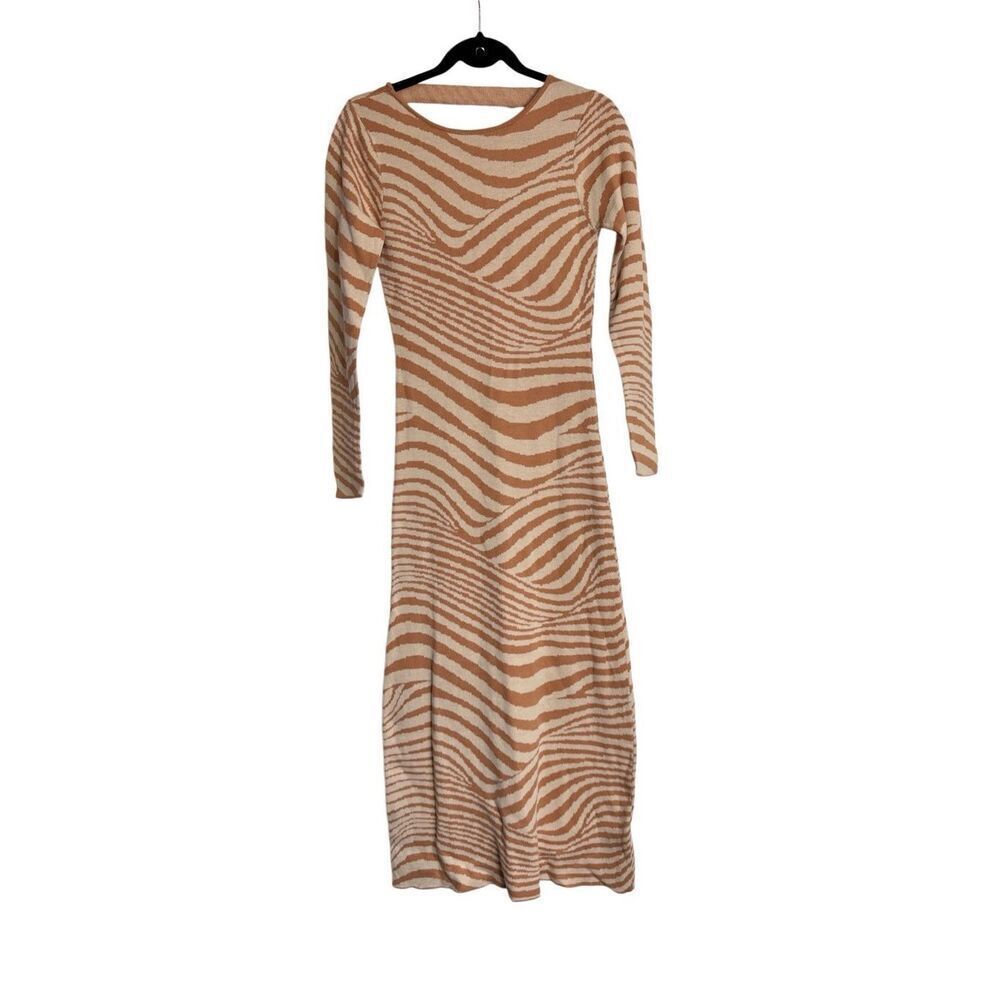 Lush Dress Womens Size Small Cream Caramel Zebra Print Midi‎ NWT Animal